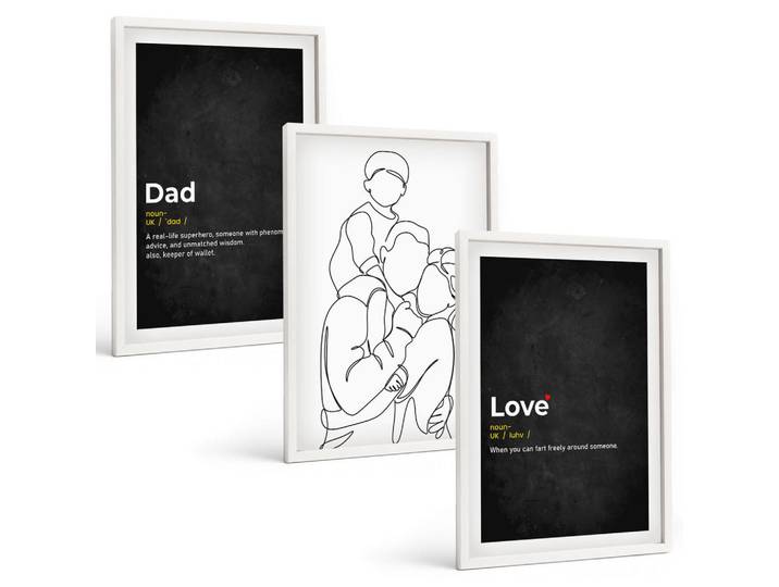 Tulup Bilder SET 3er Set - 40x60 cm Weißer Rahmen - Familiengeschichte, Kunst, Liebe, Vaterschaft, Kunststoff, Rechteckig, 40x60 cm, Fotografie, Bilder & Rahmen, Bilder