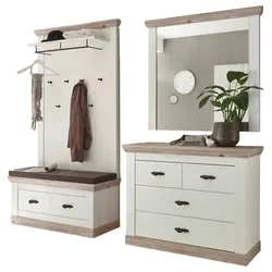 GARDEROBENKOMBINATION Pinie weiß, Oslo Pinie Landhaus, Garderobe Set 4-tlg., 224 x 201 cm