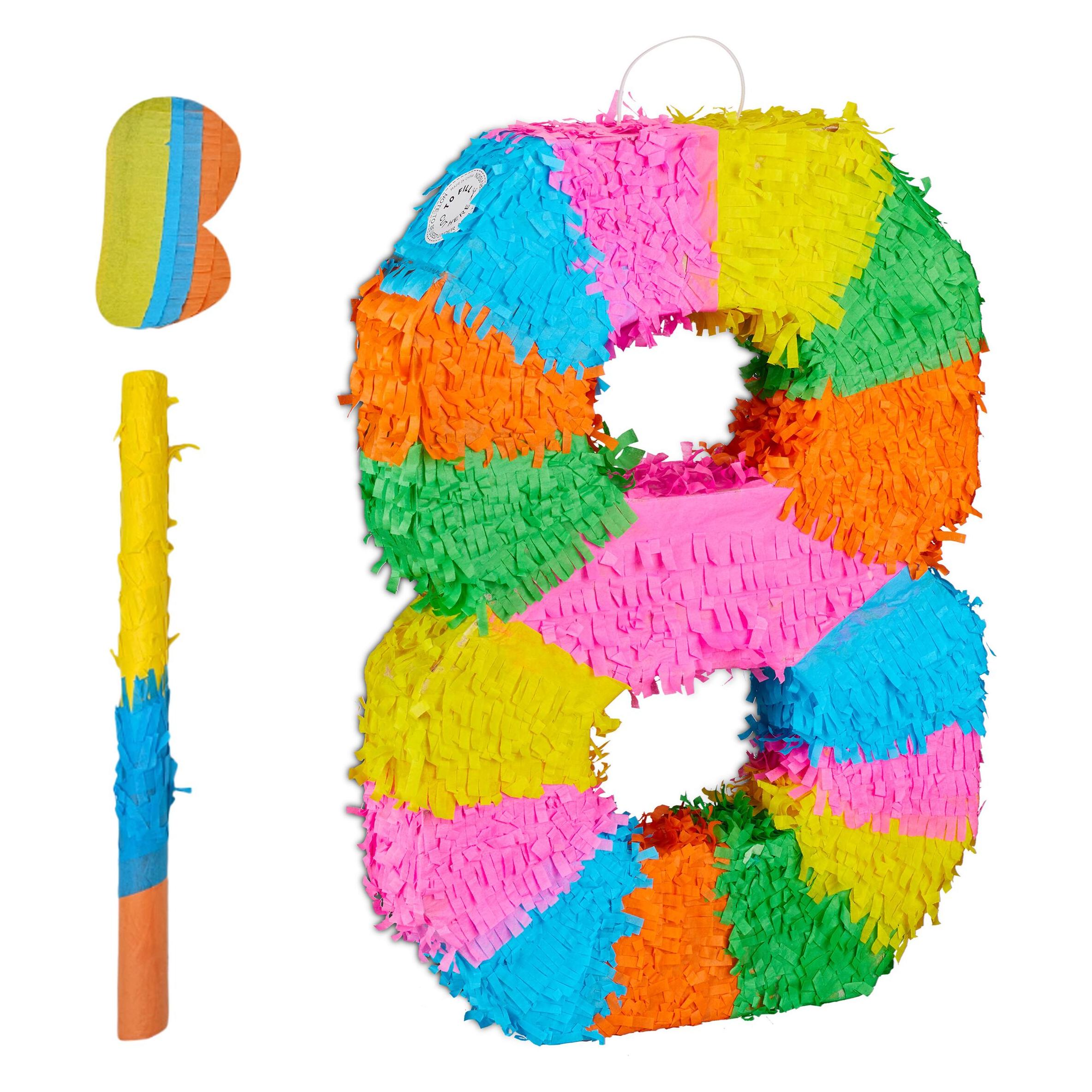 Relaxdays Regenbogen Pinata Zahl mit Zubehör (1 Stk.) (4052025855987)