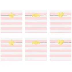 PartyDeco 6 Papiertüten gestreift mit Aufklebern 13x14cm Bodenbeutel zum Befüllen Geschenktüten Hochzeit Kindergeburtstag Geschenk Mitgebsel Tüten Weiß Rosa