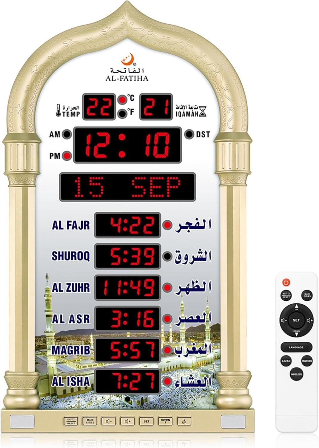 LED Moslim Gebedsklok met Athan en Snooze Optie voor Thuis, Kantoor en Moskee