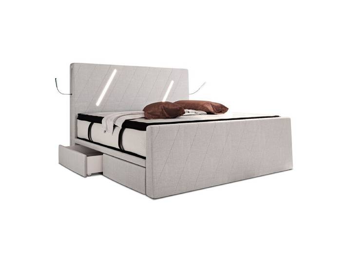 Sofa Dreams Boxspringbett Toulon (6 Teile), Strukturstoff Bezug, Schubladen, LED-Beleuchtung, Matratze, Topper