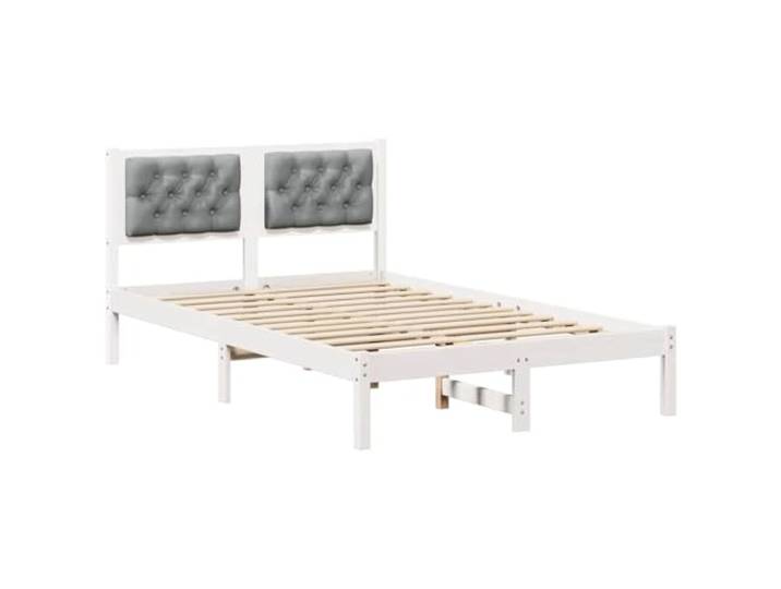 PUGYNBK Bettgestell mit Kopfteil, hellgrau, 120 x 200 cm Massives Kiefernholz, feste Lamellen, gepolstert, modern, minimalistisch, einfache Reinigung