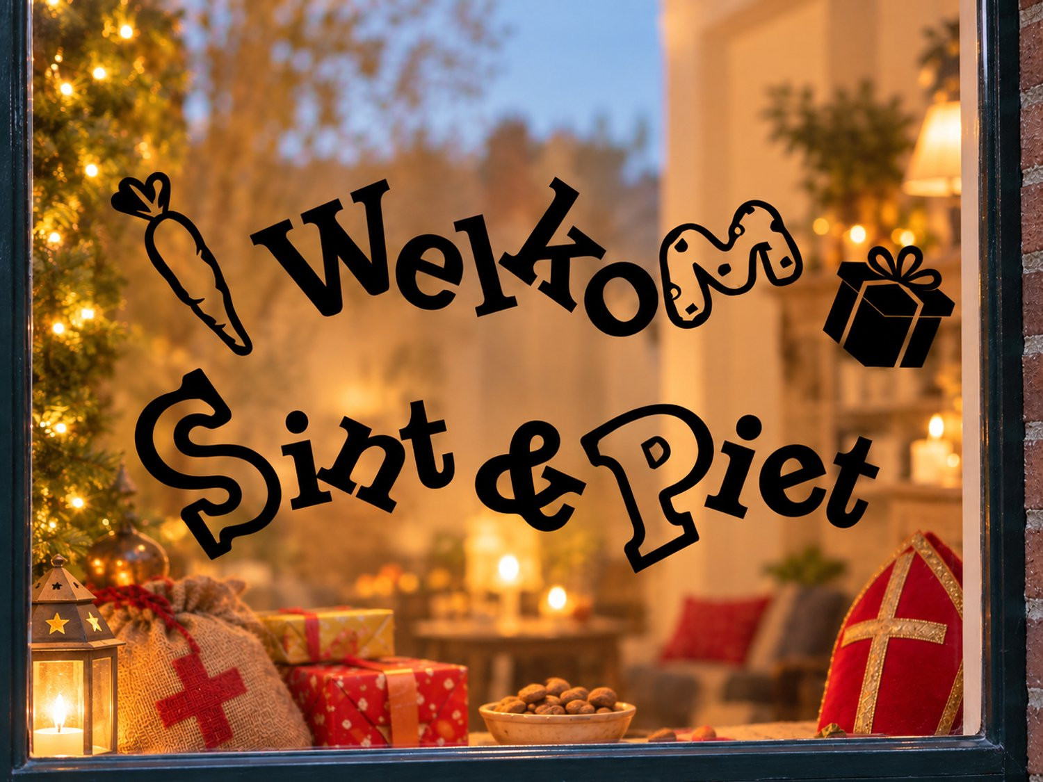 Herbruikbare statische raamsticker Welkom Sint en Piet voor Sinterklaas en Pakjesavond