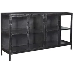 Sideboard Cheol Metall geschliffen, Industrial Design mit Glastüren, Dunkelgrau, 180 cm