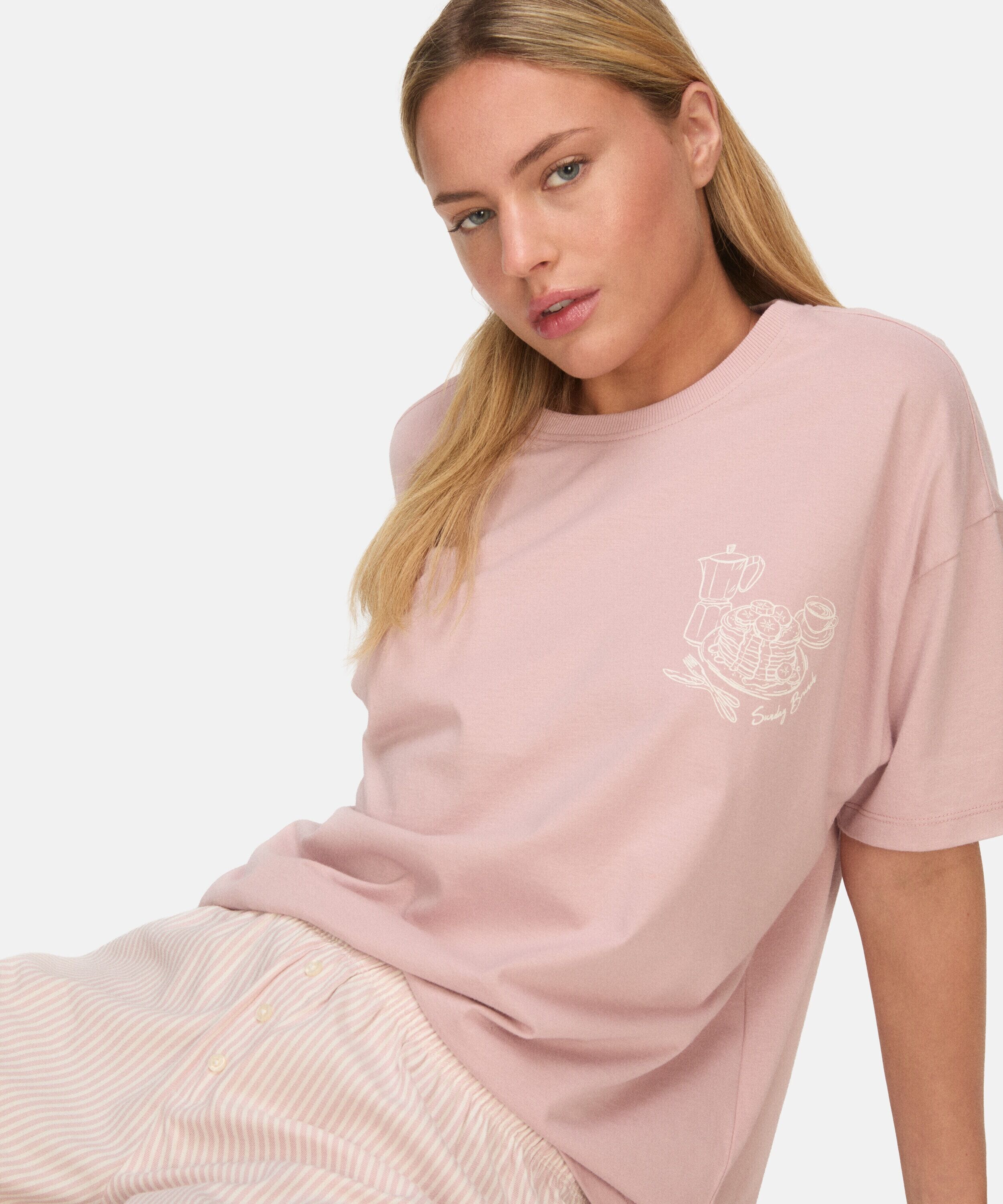 Pyjama HUNKEMÖLLER "Pyjama Set with Short and T-shirt", Damen, Gr. S, rosa, 50% Baumwolle, 50% Viskose, Homewear-Sets Pyjama