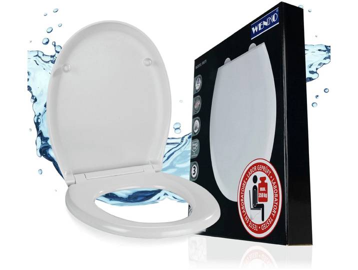 WC-Sitz WENKO Rieti , weiß, B:37cm L:44cm, Edelstahl, Kunststoff, WC-Sitze, WC-Sitz, strapazierfähiger Toilettensitz, belastbar bis 350 kg, Absenkautomatik
