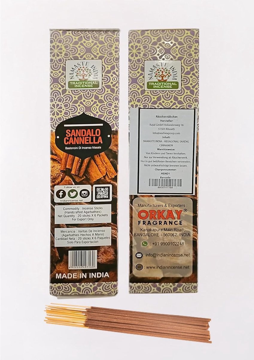 Namaste India Sandelhout & Kaneel Wierookstokjes - 120 stuks