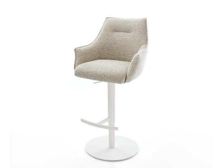 Barstuhl Alja-Flex Webstoff Soft Beige Drehfuß höhenverstellbar Metall Weiß Taschenfederkern, Barstühle