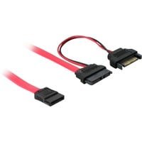 Adapterkabel Slim SATA 13-Pin > 7-Pin + 15 Pin rot, 50cm