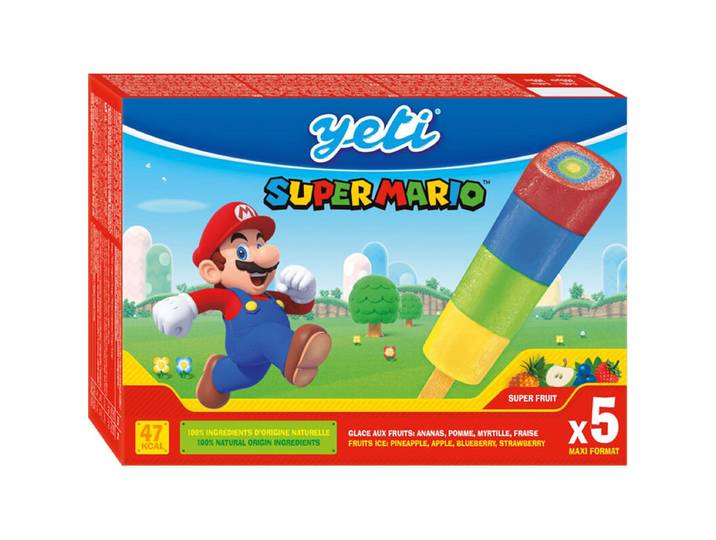 YETI 5 Glaces Bâtonnets à l'Eau Ananas Pomme Myrtille et Fraise Super Mario