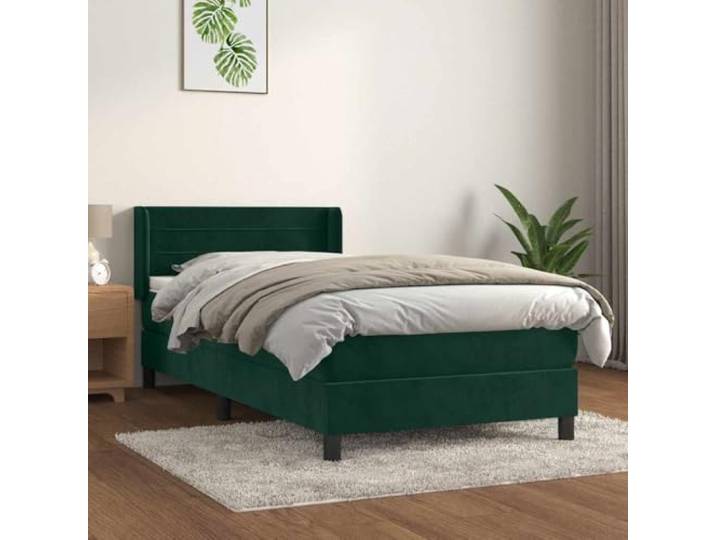 RJPLMFV Bettgestell, Velours, Dunkelgrün, 90 x 190 cm Verstellbarer Kopf, Matratze mit Taschenfedern, mittlere Unterstützung, weicher Matratzenschoner