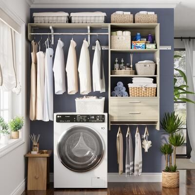 Rackcog Laundry Room Organizer with Drawers, Wall-mounted Closet System with Hanging Rods