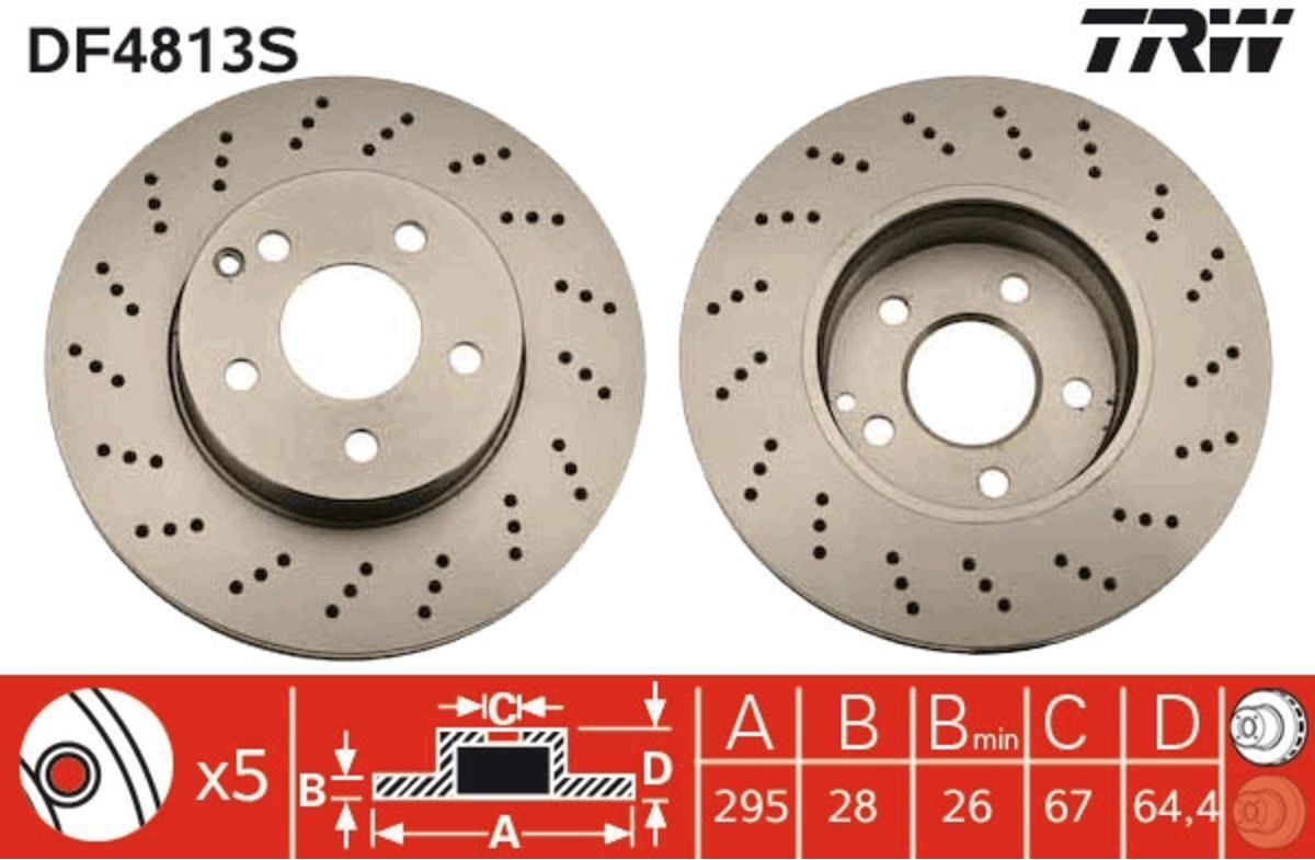 Bremsscheibe TRW DF4813S vorne, belüftet, perforiert, 1 Stück