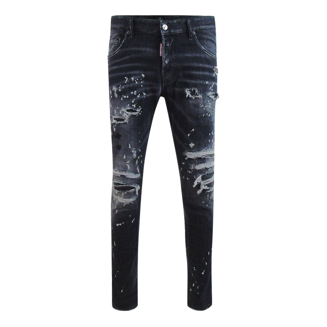 Dsquared2 Skater Jeans, Verstärkt, Mit Rissen, Farbspritzer-optik, Schwarze Waschung