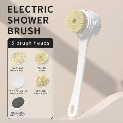 Inspire Essentials Electric Shower Body Brush With Long Handle Five Head Spa Scrubber b