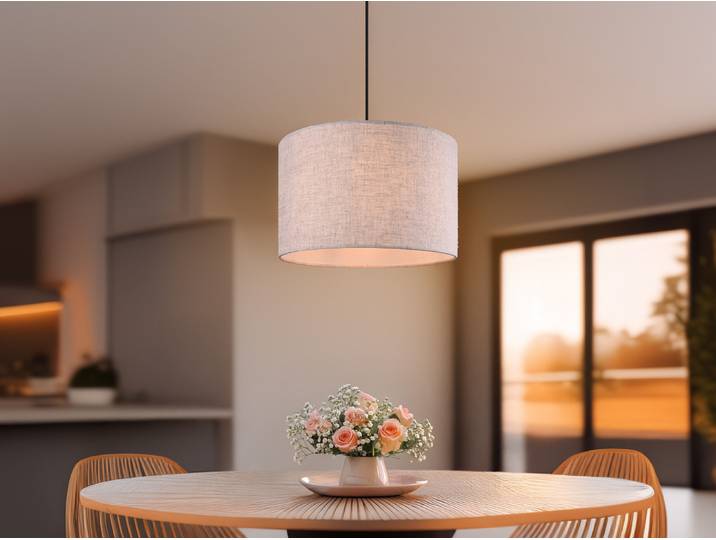 Minimalistische Pendelleuchte Stofflampe skandinavisches Design mit Naturholz