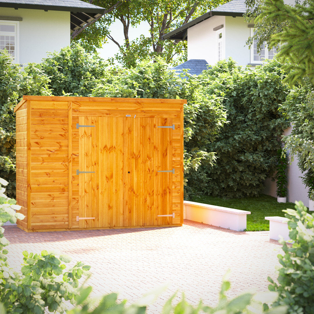 Powersheds 8 x 3ft Pent Timber Tongue & Groove Storage Shed Golden Brown 252.6cm W X 100.8cm D X 202.8cm H
