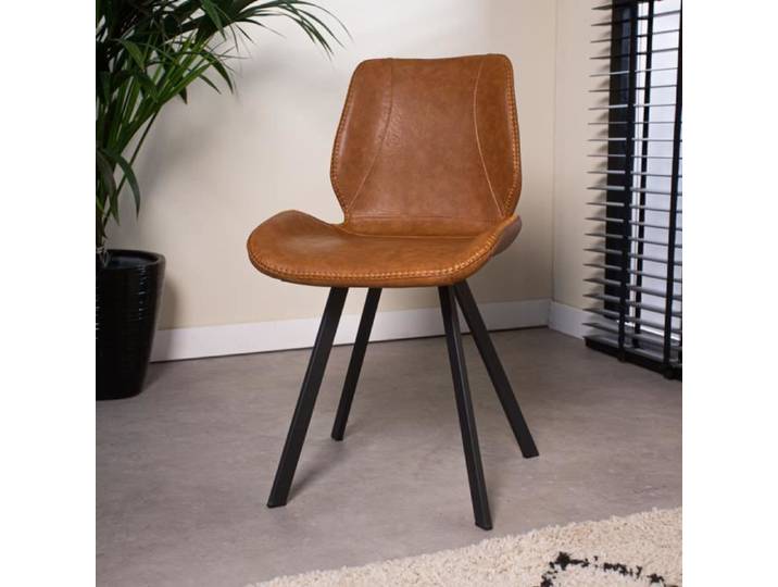 Chaise Salle à Manger - DIMEHOUSE - Barry - Simili Cuir Cognac - Style Industriel - 1 Place