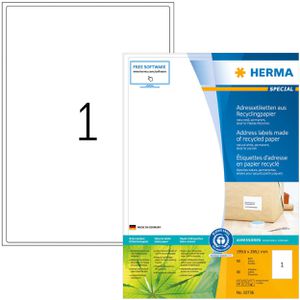 Herma Adressetiketten 10736, Special Recycling, weiß, 199,6 x 289,1mm, auf A4, 80 Blatt, 80 Stück