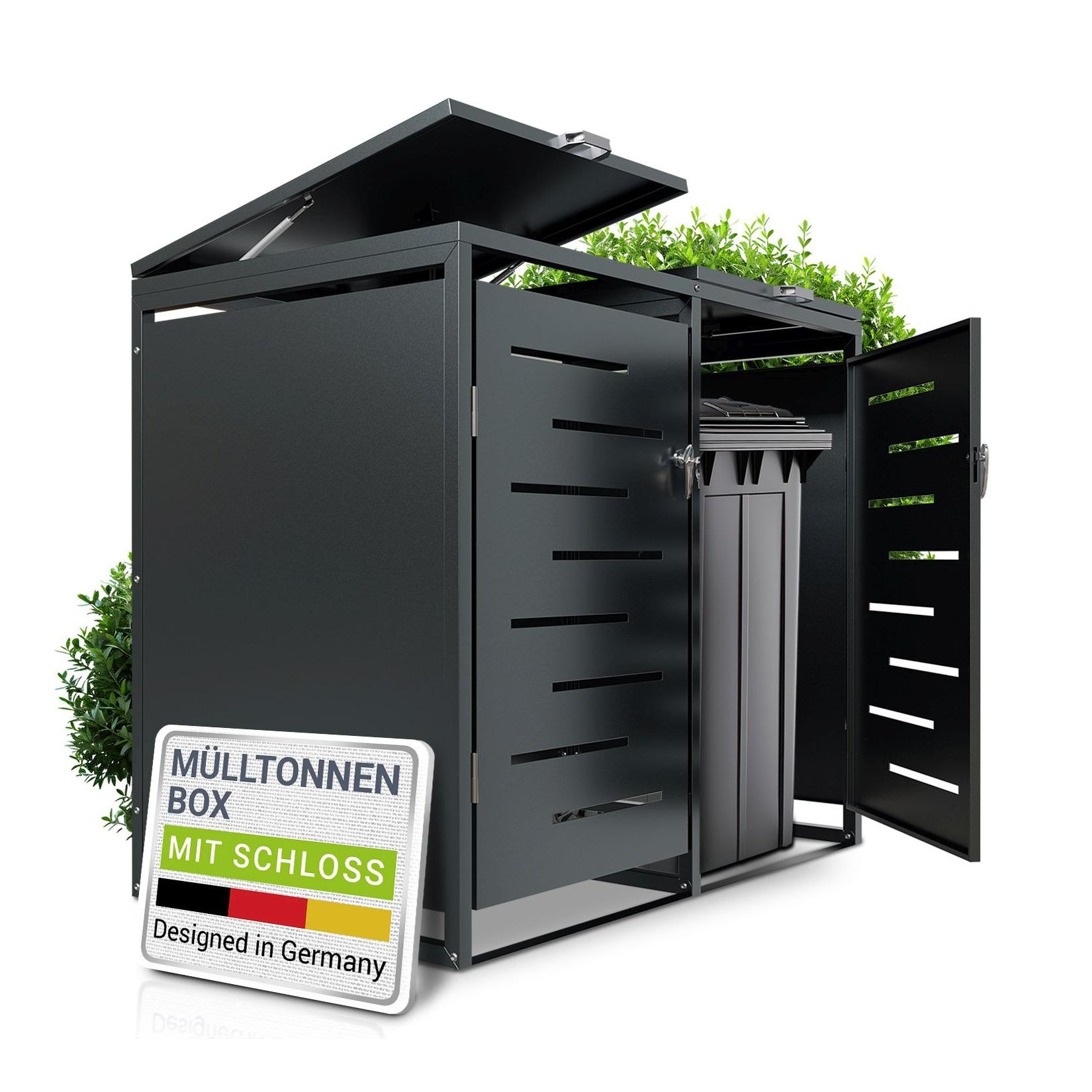 Juskys Mülltonnenbox Arel 2er - Metall Gartenbox für Mülltonnen - Aufbewahrungsbox Anthrazit