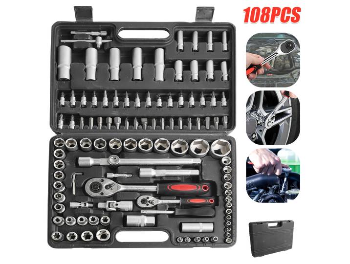 108 pièces jeu de clés à douille outil de réparation de voiture clé dynamométrique à cliquet Combo ensemble d'outils de réparation automobile clé à douille combinée