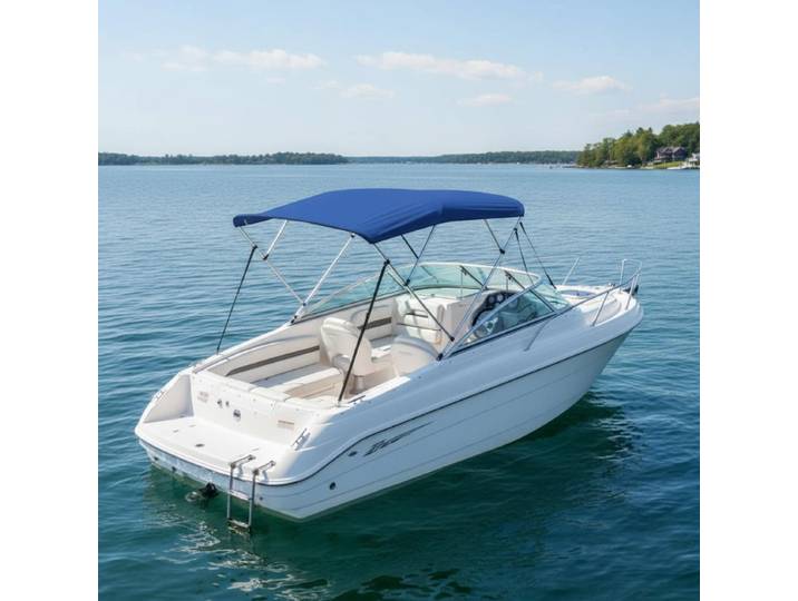 Auvent bimini à 3 arceaux bleu 183x196x137 cm, pare-soleil de toit haut adapté aux bateaux, durable et résistant aux fissures