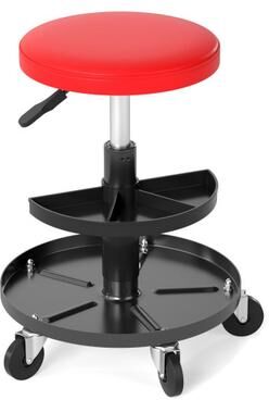 "Costway 16.5""-22"" Adjustable Height Seat Rolling Mechanic Stool with Wheels-Red"