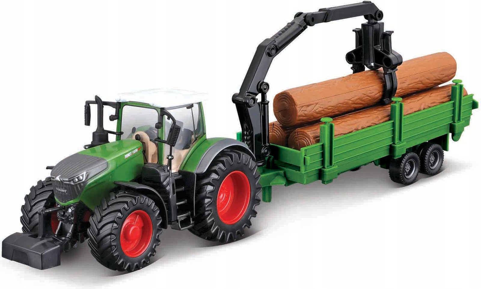 Bburago Fendt 1050 Vario trekker model voor transport van bomen, 10 cm