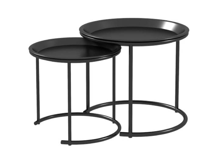 HOMCOM Couchtisch Rund 2er Set, Stapelbar, Wohnzimmertisch in Schwarz