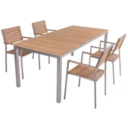 Garden Pleasure Gartenmöbel Set DALLAS / DENVER 07, Tisch 200 x 90 + 4 Stapelsessel, Edelstahl / Teak