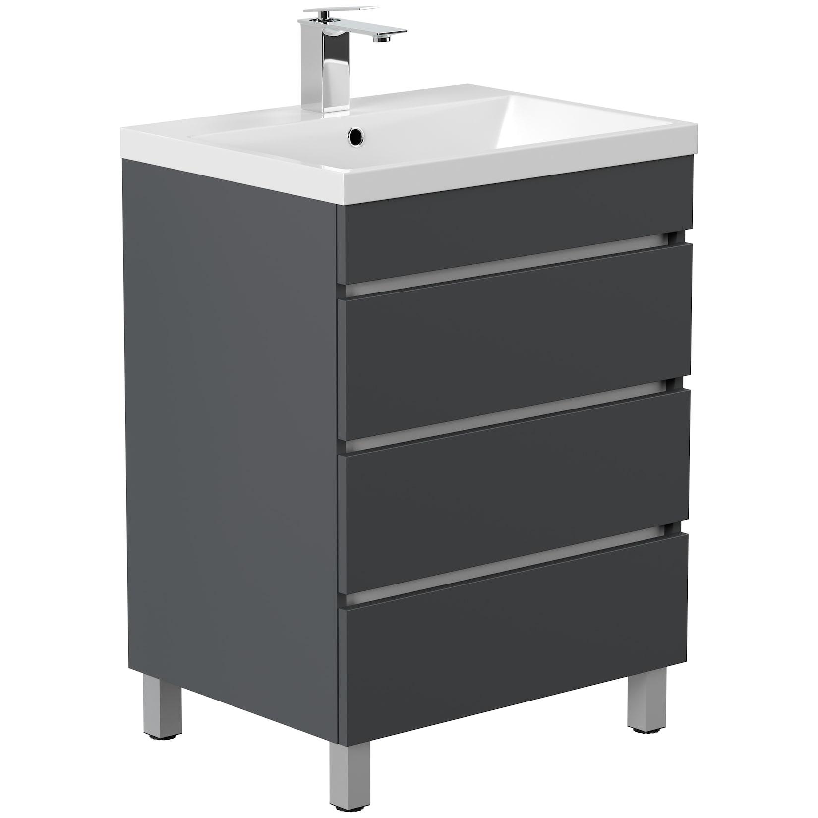 Stand Badmöbel Fellini 60 SoftClose eiche gold mit drei grifflosen Schubladen