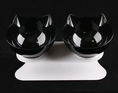 Uplift Essentials Ergonomic Non Slip Double Cat Feeding Station black
