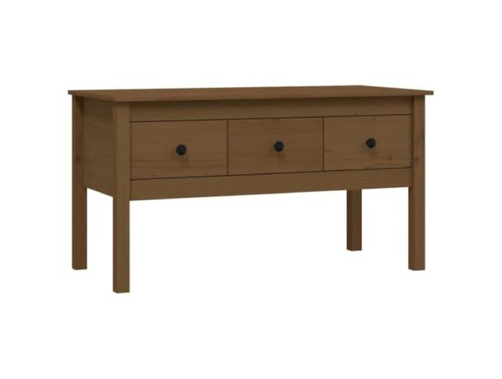 Couchtisch, Honigbraun, 102x49x55cm, Kiefer Massivholz 3 Schubladen, Holzrahmen, stabile Tischplatte, Dekorationen, Rahmen, Topfpflanzen, Montageanleitung