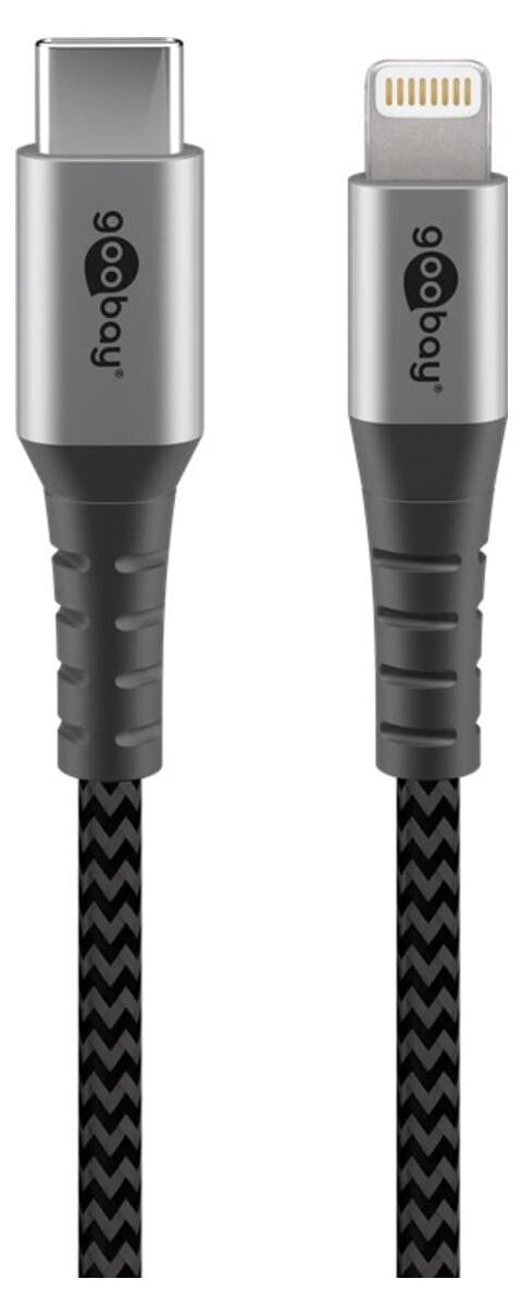 Goobay Lightning naar USB-C oplaad- en synchronisatiekabel, metaal, zwart/grijs, 2 meter