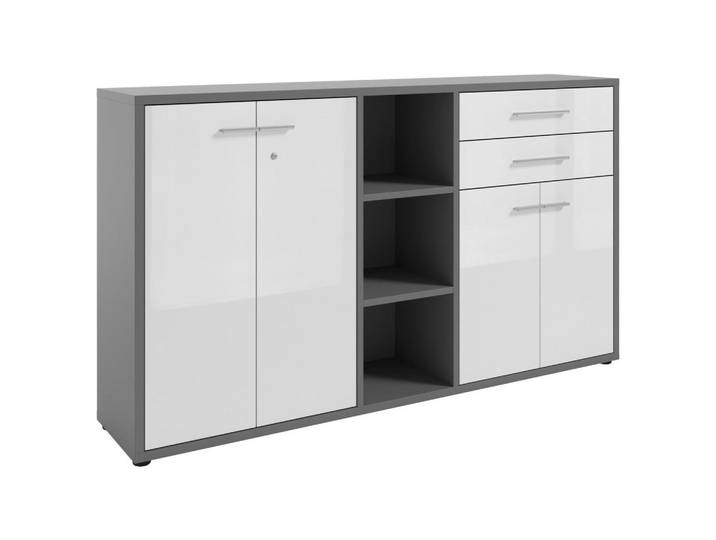 Novel Sideboard Texas, Grau, Weiß, Kunststoff, 4 Fächer, 2 Schublade(n) Schubladen, 110x40x191.1 cm, Beimöbel erhältlich, stehend, Wohnzimmer, Kommoden & Sideboards, Sideboards