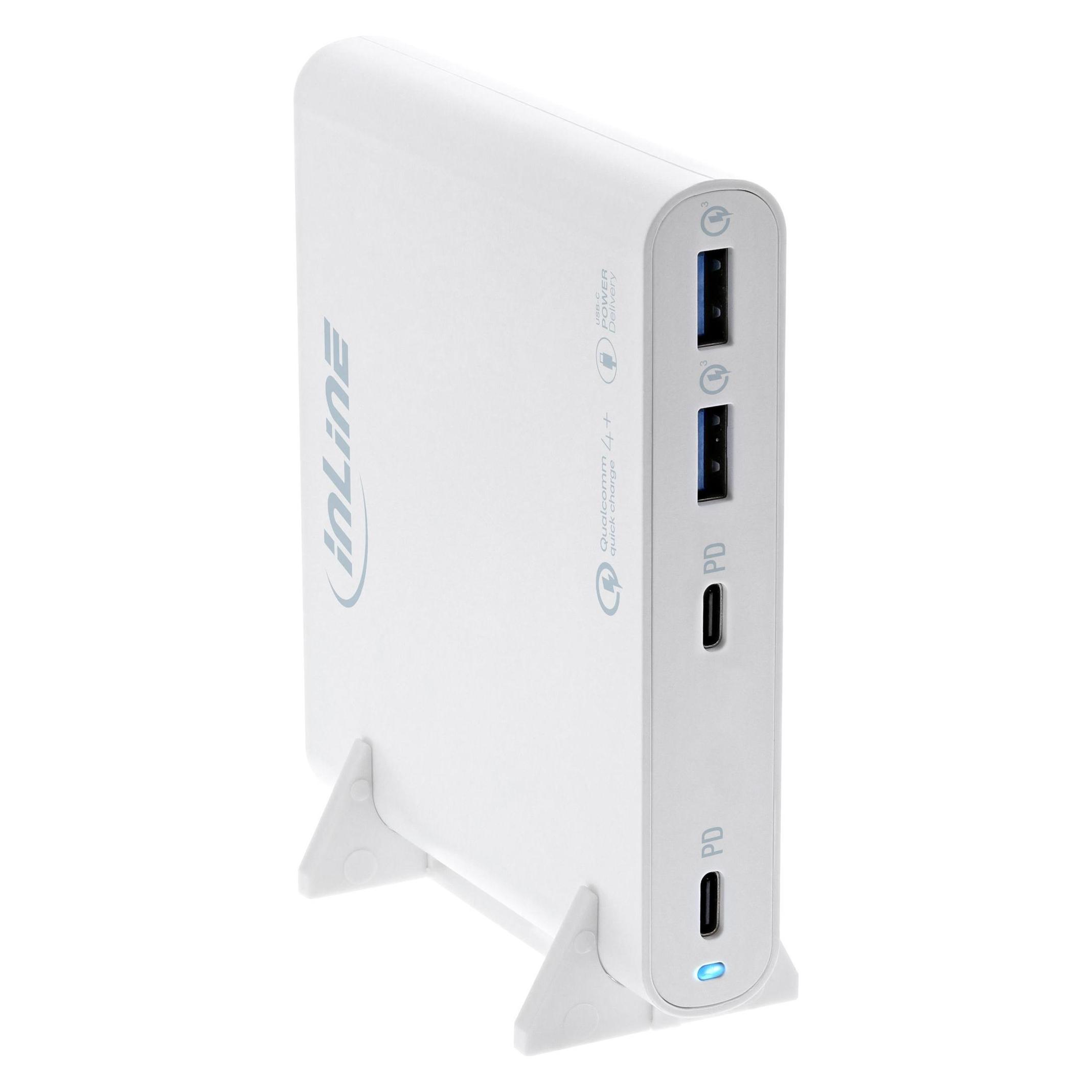 InLine USB Netzteil, GaN Ladegerät, 4-Port, Dual USB-C + Dual USB-A, 120W, weiss (120 W, 4 Ports) (31515W)