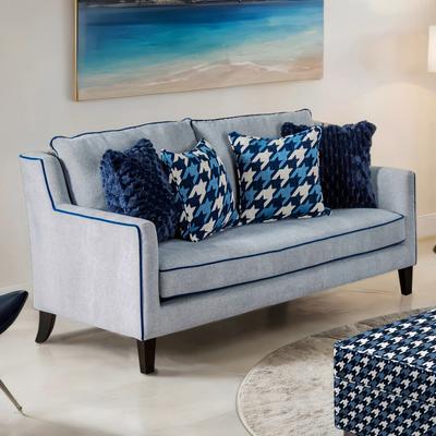 Furniture of America Gregen Grey and Blue Wood Frame Fabric Loveseat with Pillows