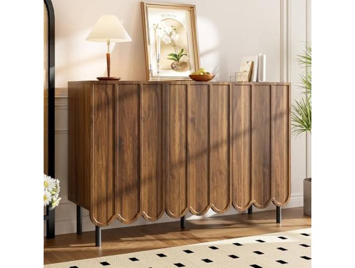 OLIVIBED Sideboard Holzfarbe Matt, Kommode mit 4 Türen, Anrichte Küche mit Beine, Modernes Welliger Wohnzimmerschränke, Mehrzweckschrank für Wohnzimmer Schlafzimmer Flur Büro, 120x35x80cm (Holzfarbe)