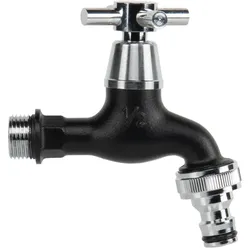 Gartenwasserhahn mit Kugelventil AG 1/2" 3/4" und Nippel Messing verchromt schwarz Kugelhahn GKK0T1234BK