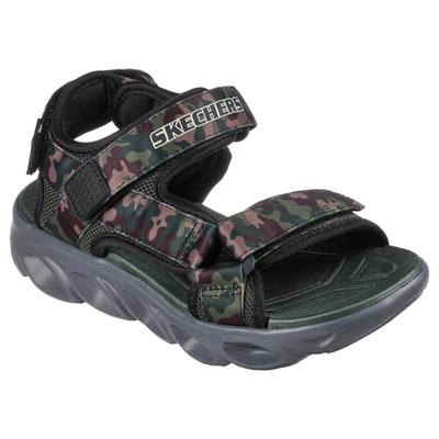 Sandale SKECHERS "HYPNO-SPLASH - SUN BREAKS", Mädchen, Gr. 35, grün (schwarz, oliv), Textil, tarnfarben, Schuhe Sandale, Sommerschuh mit Klettverschluss, Größenschablone zum Download
