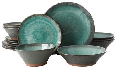 Gibson Elite Green Lantern 16 Piece Double Dowl Terracota Reactive Dinnerware