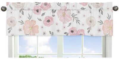 Sweet Jojo Designs Blush Pink, Grey and White Watercolor Floral Collection Window Curtain Valance
