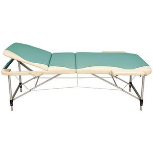 Teqler Massageliege Sentosa, aus Aluminium, klappbar, 70 cm breit, 2 Zonen, petrol/weiß, höhenverstellbar