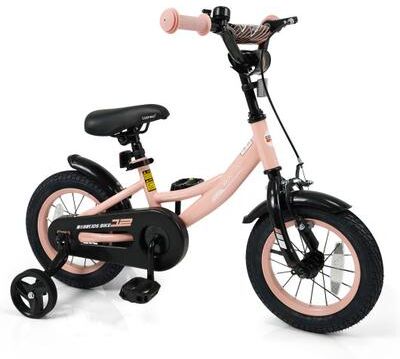 Costway 12 Inch Kids Bike Adjustable with Removable Training Wheels Pink for 3-8 Years Old