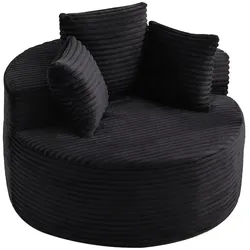 MODFU Loungesessel Cord Schwarz, rund, mit 3 Kissen