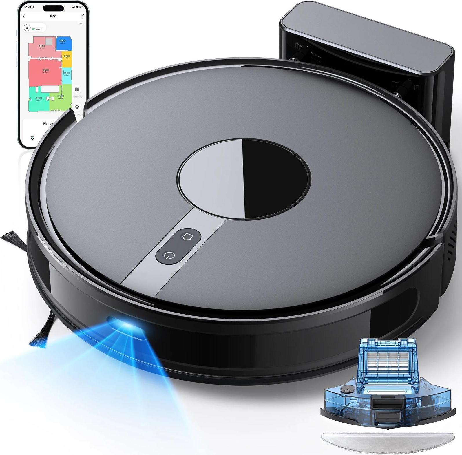 Staubsaugerroboter mit Wischfunktion - B40 - 6000 Pa Saugkraft - 180 Min Laufzeit - App & intelligente Kartierung - No-Go-Zonen - EU-Stecker 220 V - Schwarz