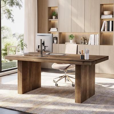 Bluebell "63"" Solid Wood Executive Desk with Sturdy Wooden Legs, Rustic Dark Brown"