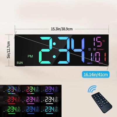 Uplifted Finds 16.2 Inch Ultra Wide RGB Digital Wall Clock With Remote Control 8 Color Letters