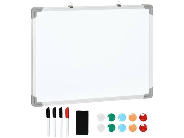 Tableau blanc magnétique 60x1,8x45cm avec 4 marqueurs, 1 gomme, 10 aimants, chevalet et support mural.